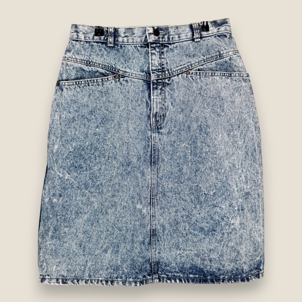 Vintage Stone Washed Midi Denim Skirt Lingo USA Blue Made in USA Waist Size 29"